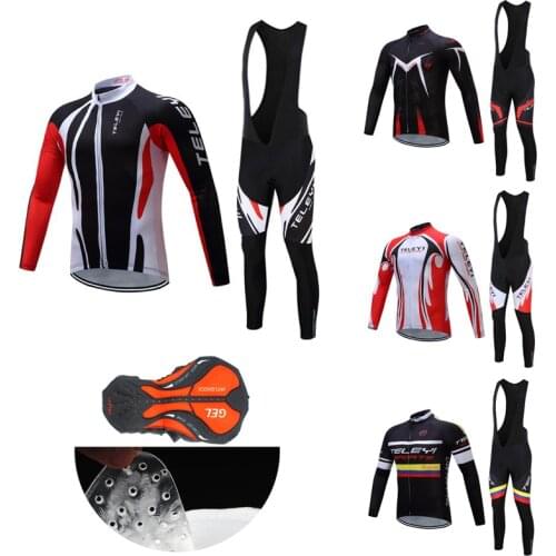 Mens Autumn Long Sleeve Cycling Jersey Set BIB Gel Kit 2021 Fall Road Bike Clothing MTB Suit Male Bicycle Clothes Uniform Wear