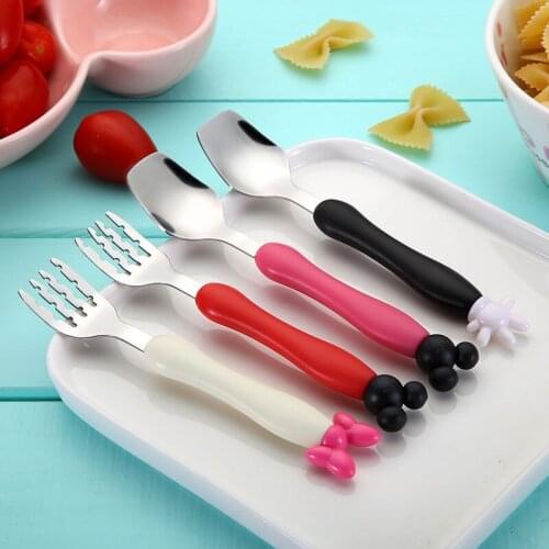 2pc/set Baby Dishes Cartoon Tableware Set Childrens Stainless Steel Creative Portable Fork Spoon Sets Kids Feeding Toos