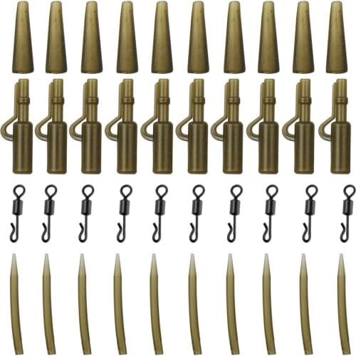 40Pcs Carp Fishing Tackle Kit With Anti Tangle Sleeves Rolling Quick Change Swivel Lead Clips And Pins Tail Rubber Tubes