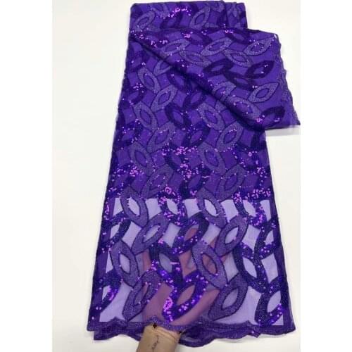 Latest Sequins Lace Fabrics 2021 Nigerian High Quality 3D Embroidery African Net Laces Tulle Fabric For Wedding Dress PURPLE