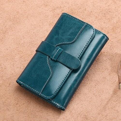New Retro Oil Wax Cowhide Short Genuine Leather Wallet Women Zipper Cute Small Coin Purse for Women