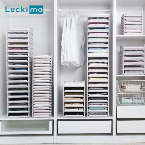 Plastic Storage Shelves Wardrobe Closet Layered Partitions Home Drawers Organizer Stackable Storage Box Space Separation Tool