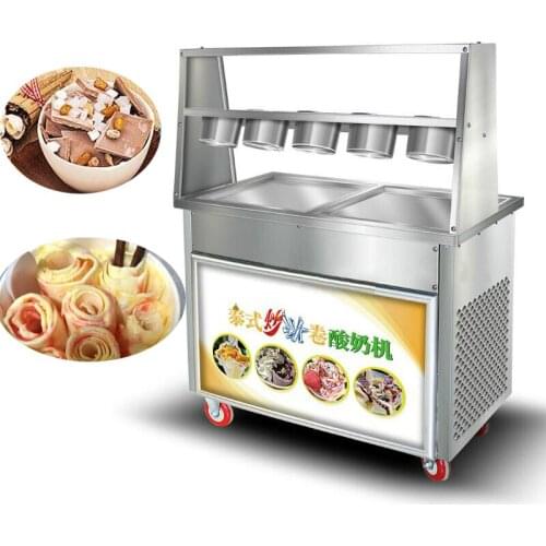 Industrial Two Pan High Efficiency Fry Yogurt Ice Cream Machine Thailand style Ice Cream Roll Machine