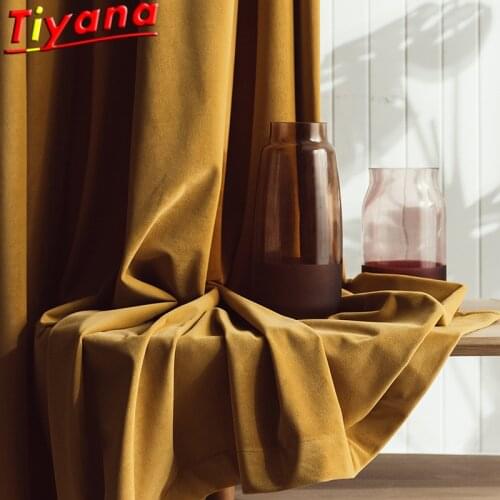 Luxury Velvet Blackout Curtains for Living Room Dark Yellow Colorful Window Drapes Soft Fabrics Curtain for Bedroom *VT