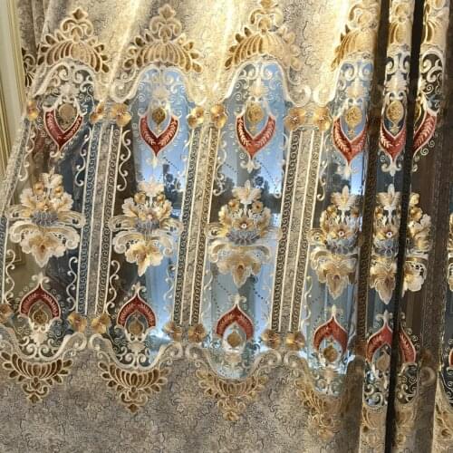 Luxury European Palace Style Chenille Noble Jacquard Embroidered Curtain Fabric Blackout for Living Room Drape Blinds