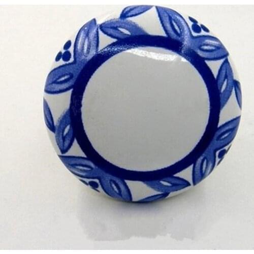 White and blue porcelain furniture knob 38mm blue flower ceramic drawer shoe cabinet tv cabinet cupboard door handle knob