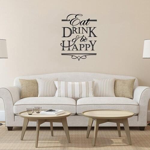 Eat Drink Be Happy Sticker Kitchen Wall Decal For Kitchen Room Decor Removable Wall Art Decal Vinyl Mural Waterproof ph762