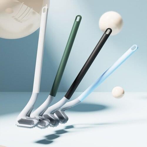 Toilet Brush Wc Gap Brush with Sticky Hook Toilet Brush Hanging Type Flat Head Flexible Bristles Brush Bathroom Accessories