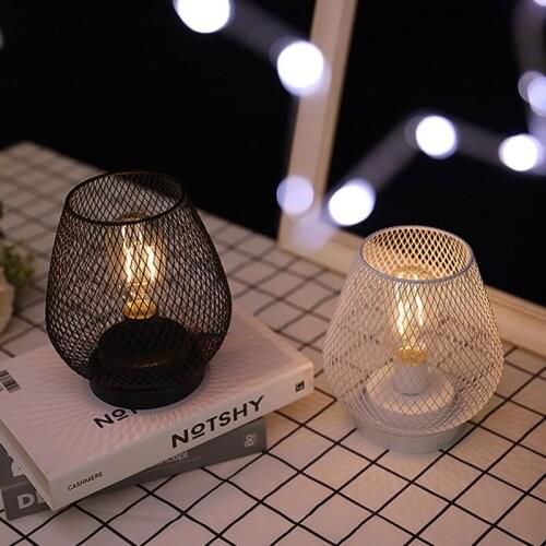 Nordic Bird Cage Decorative Table Lamp Industrial Style Wrought Iron Retro Minimalist LED Night Light Home Bedroom Living Room