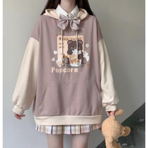 Cute Anime Women Loose Sweatshirts Femme Autumn Cartoon Gothic Harajuku Hoodie Streetwear Kwaii Japan Bear Oversized Tops Girls