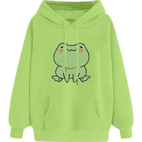 Kawaii frog hoodie print cartoon oversized sweatshirt with hood unisex casual basic student cute pullover wool Sudader XS-3XL 1G