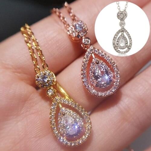 Unique Carved Design Water Drop Shape Pendant Necklace Elegant Party Love Necklaces Women Memorial Jewelry