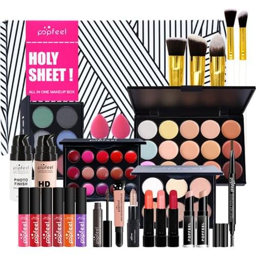 ALL IN ONE Full Makeup Kit For Beginner Girl Multiple Sets Eyeshadow Concealer Highlight Lipstick Makeup Brush Cosmetic Bag