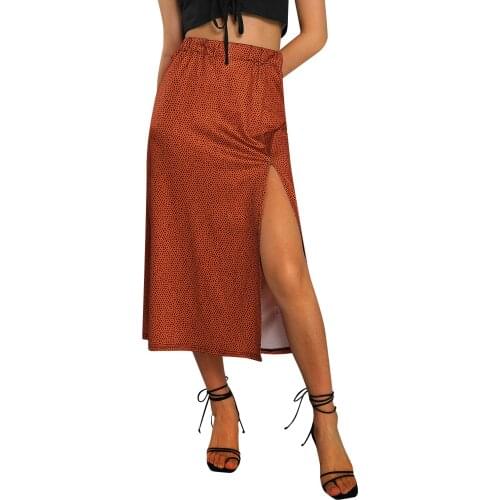 Women Summer Fashion Casual Irregular Printed High-Waist Slim Split Pencil Midi Skirts Vintage Stylish Brown Dating Streetwear