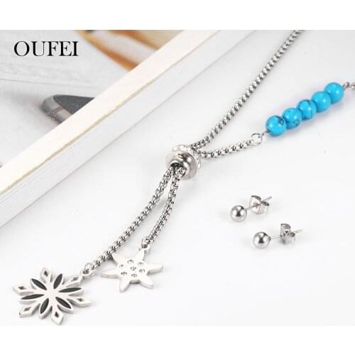 OUFEI Stainless Steel Jewelry Woman Vogue 2019 Necklace Earrings Set Charm Jewelry Accessories Gifts For Women Bohemian