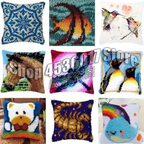 Animals Series Latch Hook Rug Kits Horse 3D Segment Embroidery Pillow Wool Cross Stitch Carpet Embroidery DIY Latch Hook Pillow