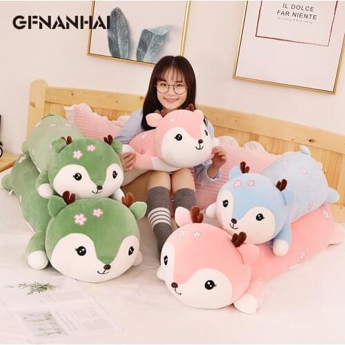 1pc 80/100CM kawaii Super Soft Deer Plush Toys Long Lying Stuffed Animal Sika Deer Sleeping Cushion Children Girls Birthday Gift