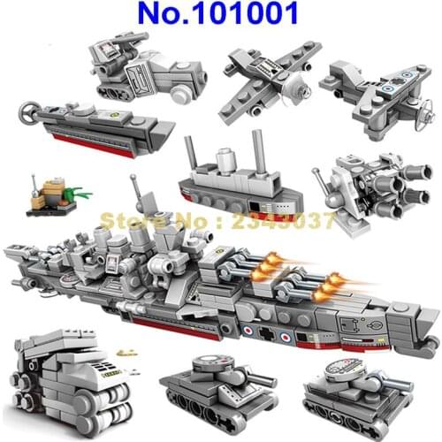 101001 240pcs Military 12in1 Warship Army Fighter Helicopter Submarine Armored Car Tank Vehicle 1 Building Blocks Toy
