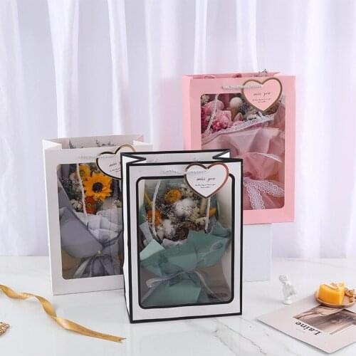 5pcs Tanabata Valentines Day Gift Box Transparent Window Ins Gift Packaging Bag Birthday Gift Flower Tote Bag
