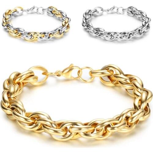Stainless Steel Gold Chain Link Bracelet Bangle Men Punk Rock Fashion Trend Men Gift Bracelets For Him