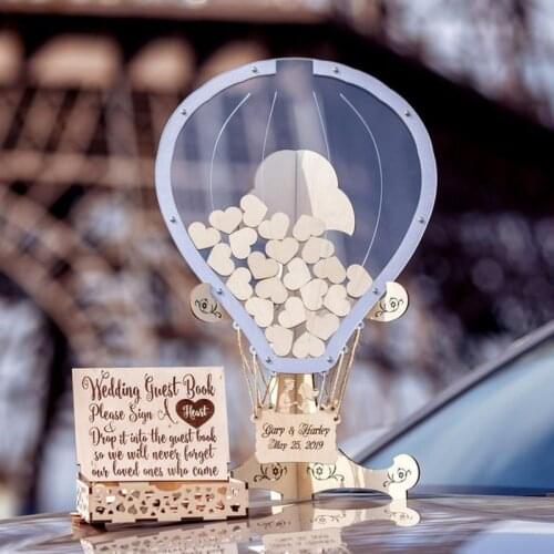 Rustic Transparent Hot air ballon Personalized wooden guest book,weeding alternative guestbook,unique bride and groom drop box