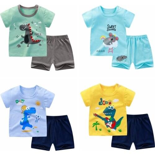 6m-4y Kids Suit Summer Baby 100% Cotton T-shirt + Shorts 2 Piece Boys And Girls Printed Short Sleeve Clothing Suit