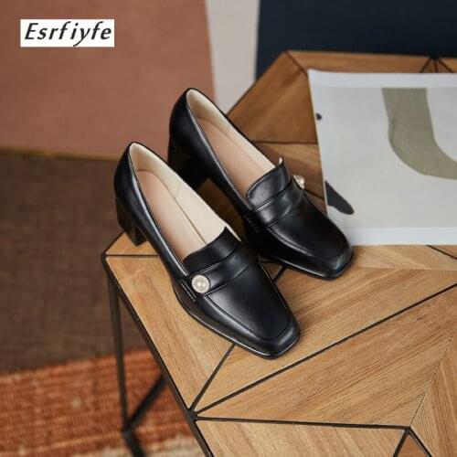 ESRFIYFE 2021 New Women Pumps Square Toe High Heels Shoes Woman Fashion Ladies Comfortable Party Shoes Pffice Shoes Big Size 17