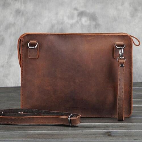 Quality Male iPad Clutch Wrist Money Bags Leather crazy horse Male business leather shoulder bag briefcas The envelope bag bag