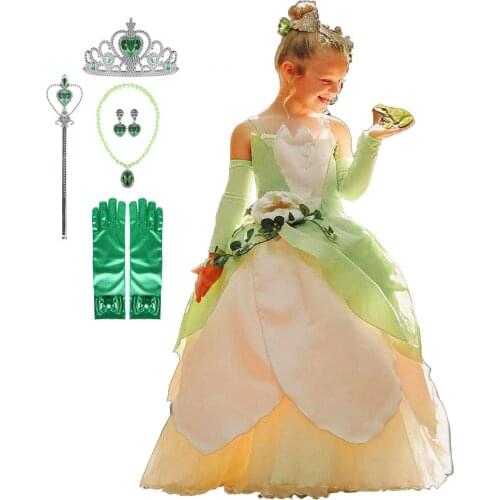 Carnival Tiana Dress Up Dresses Girl Princess Role Playing Party Costume Princess and the Frog Child Halloween Cosplay Costume