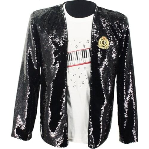 Classic MJ Retro Michael Jackson Billie Jean Black Sequins Jacket Tops Costume in 1990s