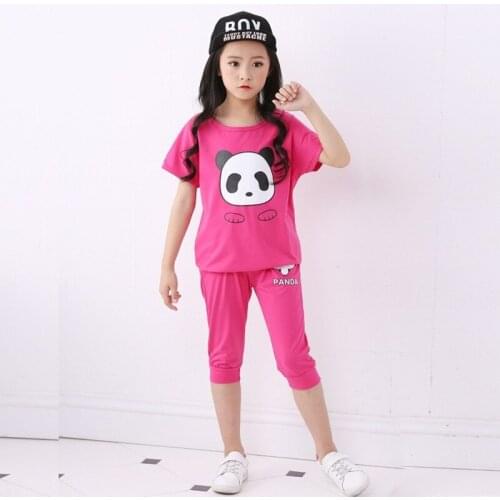 Kids Sets Summer Short-sleeved Harem T Shirt +pant 2pc Sets New Girls' Pants Sets Elastic Cropped Trousers 3 4 5 6 7 8 9 Ages