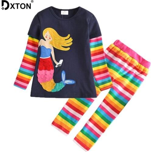 DXTON Girls Clothing Sets 2020 Spring Kids Cotton Clothes Applique Long Sleeve Tops with Pants Children Clothing Sets 2pcs 3-8Y