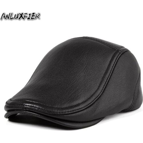 R019 Adult Leather hat mens autumn/winter casual Hats baseball cap head layer sheepskin cap outdoor middle-aged hat