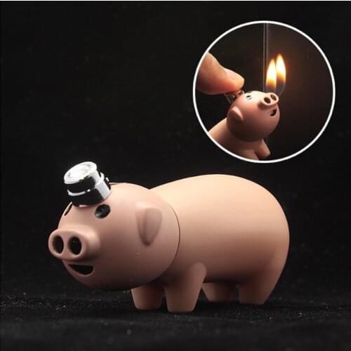 Creative Double flame piggy Lighters Refillable Butane Gas Cigarette Lighter Pink pig Ornaments Fire Lighter For Smokers