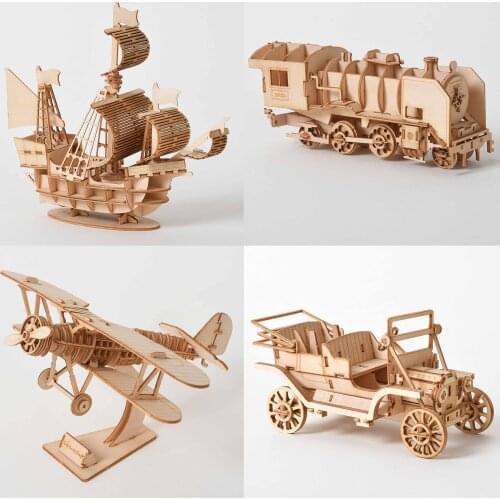 Laser Cutting DIY Sailing Ship Train Eiffel Tower Toys 3D Wooden Puzzle Toy Model Puzzle 3d Shapes for Kids Fidget Toys YHN