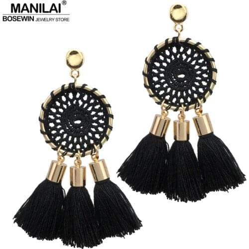 MANILAI Bohemia Tassels Earrings For Women Beach Jewelry Long Dangle Drop Earrings Statement Brincos 7 Colors Nets Weaving