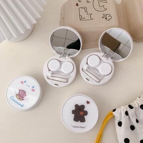 Cartoon Mini Pocket Contact Lens Cases with Mirror Kit Travel Convenient Contact Lens Case Container For Outdoor
