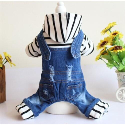 New Autumn Winter Xs Dog Clothes For Small Dogs Girl Boy Teddy Fleece Stripe Thick Jean Jumpsuits Puppy Outfit Pet Clothing