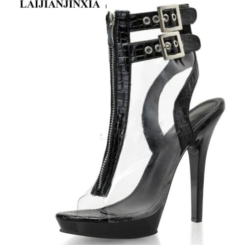 LAIJIANJINXIA New Platform 13 CM High Heels Ankle Boots Women Pole Dance Shoes Fashion Sexy Models Show Nightclub Lace Up Boots