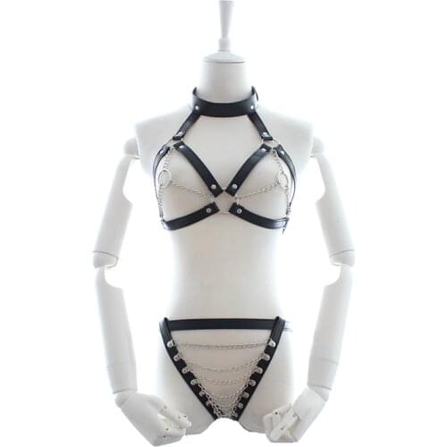 Super Sexy Women Leather bondage Lingerie SM Costume Black Sexy Lingerie Open Crotch Costume Flirting Costume