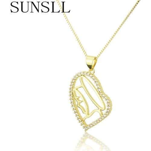 SUNSLL Fashion gold copper white cubic Zirconia heart necklace for women fashion party jewelry pendant chain necklace gifts