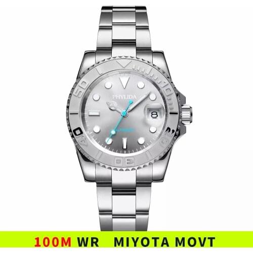PHYLIDA 100m Water Resistant Yacht Luxurious Style Otamatone Men Automatic Watch Miyota Sapphire Crystal Ceramic Bezel Gift