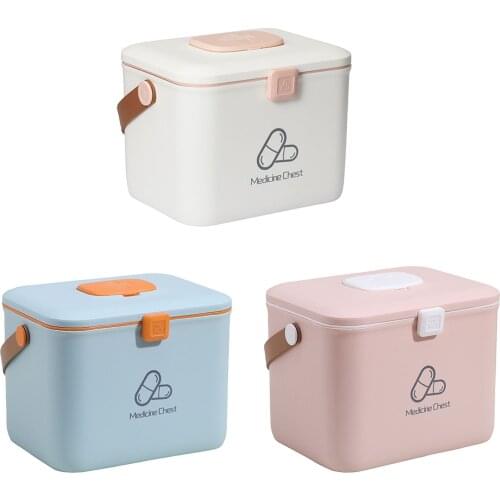 Plastic Double First Aid Storage Box Family Medicine Container Bin with Portable Handle Layers Emergency Medicine Kit Case