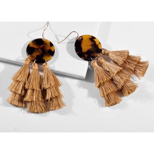 PPG&PGG Ethnic Bohemia Women Dangle Drop Earrings Big Round Acrylic Tassel Earring For Women Fashion Jewelry oorbellen