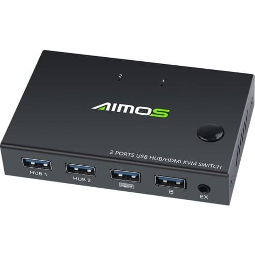AIMOS 2 in 1 Out Splitter 4K USB HDMI KVM Switch for 2 PC Sharing Keyboard Mouse Printer Plug and Play Video Display