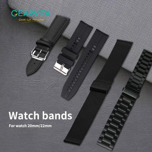 20MM 22mm Silicone Watchband For Samsung Galaxy Active 2 SmartWatch Quick Release Stainless Steel Strap For Huawei GT Watch