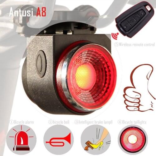 Wireless Theft alarm remo Bike led portable rechargeable Rear Light Bell Cycling flash Taillight Lamp Bicycle brake lights a8