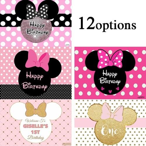 Sensfun Cute Mouse 1st Birthday Photography Backdrop Girl Princess Party Photo Background Customized Name Banner Vinyl Photozone