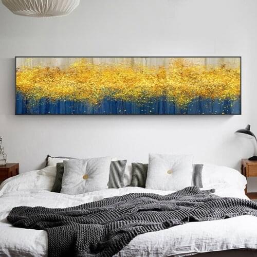 Modern Blue Grey Bright Foil Drop Canvas Art Abstract Gold Big Painting Poster and Print for Living Room Bedroom Tableau Salon