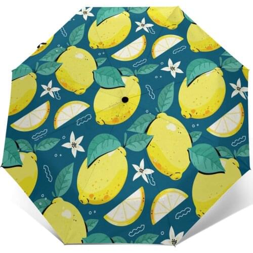 Wind Resistant Fully-Automatic Umbrella Lemon Summer Print Rain 3 Folding Parasol Travel Car Umbrella